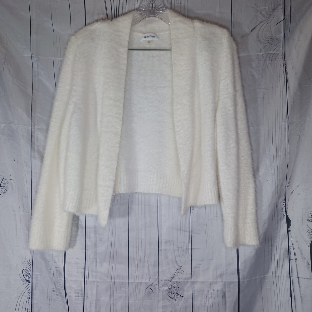 Calvin Klein Women's White Open-Front Cropped Coquette Minimalist Sweater - Picture 1 of 10